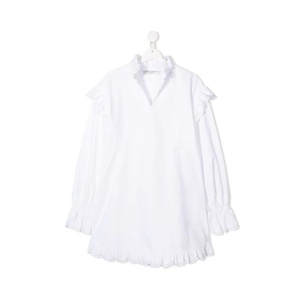 Παιδικό λευκό φόρεμα με μπροντερί λεπτομέρειες