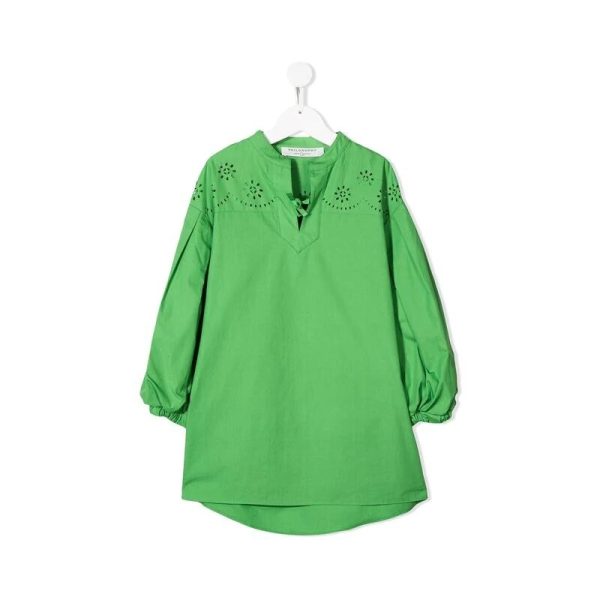 Παιδικό πράσινο φόρεμα με μπροντερί λεπτομέρειες